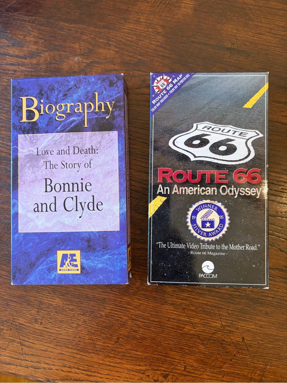 “Route 66: An American Odyssey” and “Bonnie and Clyde” on Biography VHS tapes